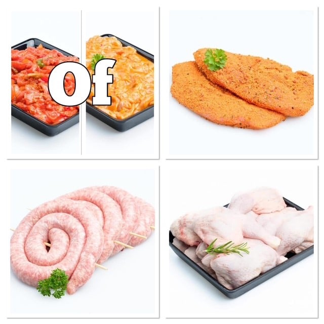 gyro's naar keus + varkensschnitsel + chipolata + kippenbillen